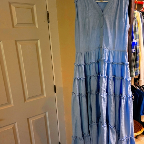 Light Blue Sleeveless Tiered  Ruffle Dress - Picture 4 of 4